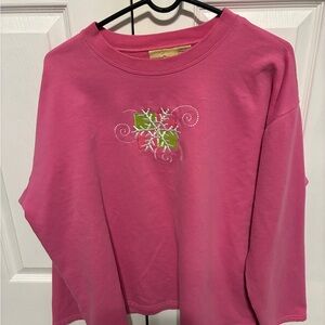 Pink Long Sleeve Shirt with Embroidered Design